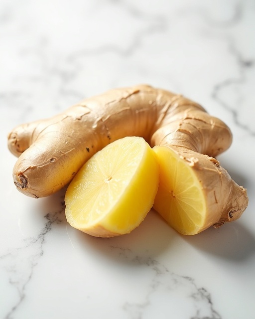 Jengibre molido premium en cuenco cerámico sobre fondo blanco minimalista